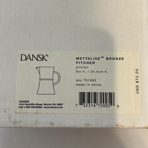 DANSK METTALISE BRONZE PITCHER NIB Crackle Microwave Dishwasher Serving Dining - Picture 4 of 12
